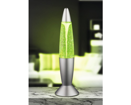 Decoratieve lavalamp met zilverkleurige voet en vloeistof