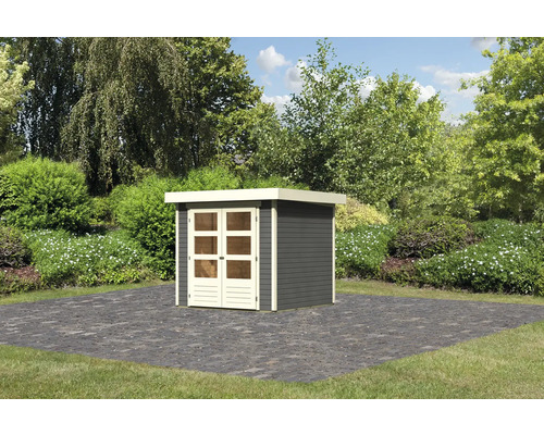 Tuinhuis met dubbele deur in de tuin