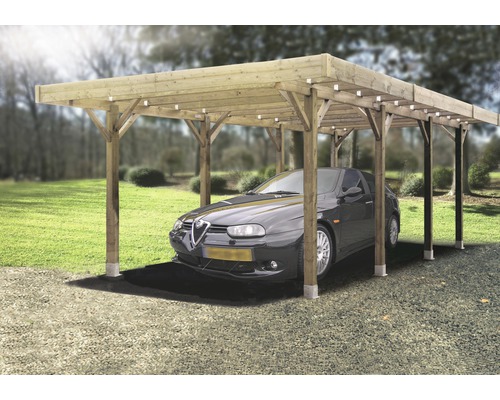 Houten carport met een auto
