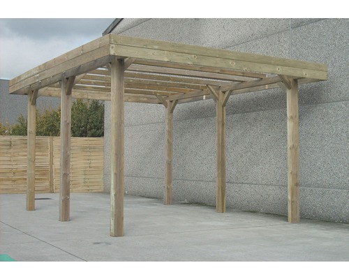 Houten carport met palen en dakdragers