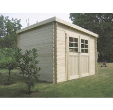 Houten tuinhuis met dubbele deur en ramen