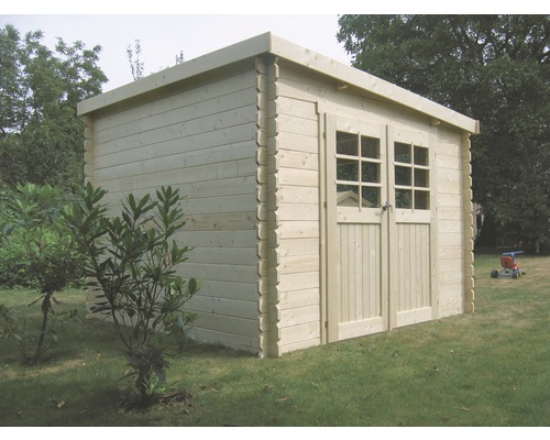 Houten tuinhuis met dubbele deur en ramen