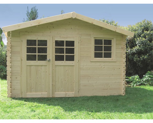 Houten tuinhuis met deur en raam