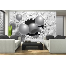 Woonkamer met een fotobehang met een muur met ballen