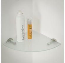 Glazen hoekplank met twee verzorgingsproducten