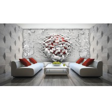 Decoratieve woonkamer met behang van een vernielde bakstenen muur