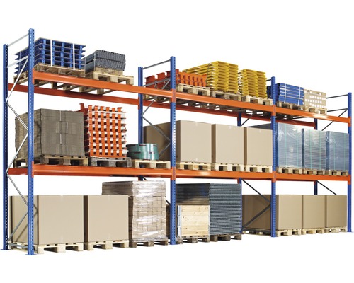 Magazijnstelling met goederen op pallets