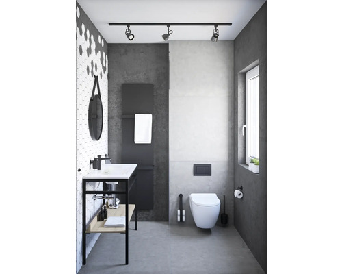 Moderne badkamer met wastafel, toilet en grijze accenten