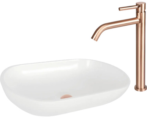 Opzetwastafel van keramiek met kraan