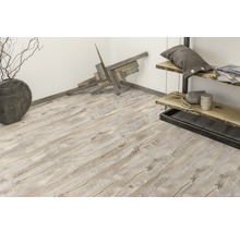 Interieur met lichte laminaatvloer in houtlook, rek en decoraties.