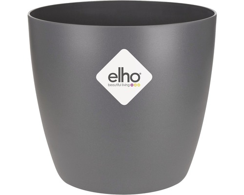 Grijze kunststof bloempot met Elho logo