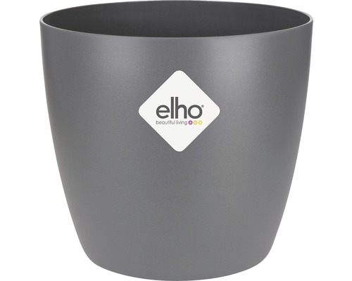 Grijze kunststof bloempot met Elho logo