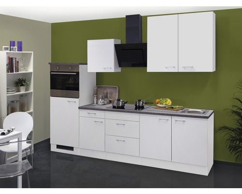 FLEX WELL Keukenblok met apparatuur Lucca wit mat 270x60 cm Complete keuken met bovenkasten, afzuigkap, gootsteen en ingebouwde oven.