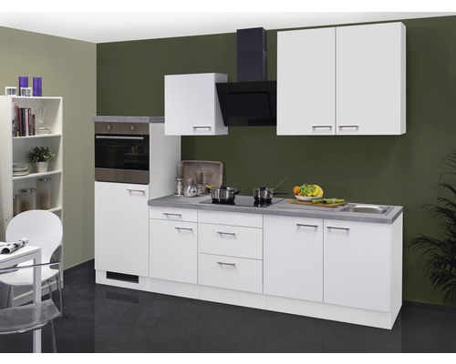 FLEX WELL Keukenblok met apparatuur Varo wit mat 270x60 cm Complete keuken met spoelbak, kookplaat, afzuigkap en hangkasten in een helder en modern design.
