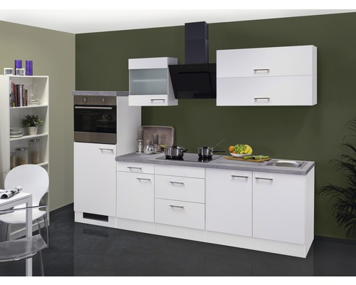 FLEX WELL Keukenblok met apparatuur Varo wit mat 270x60 cm Keuken met hangkasten, spoelbak en ingebouwde oven