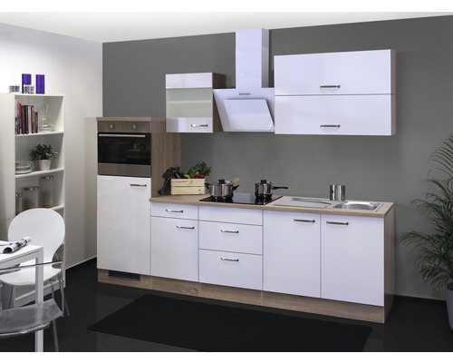 FLEX WELL Keukenblok met apparatuur Valero wit hoogglans 270x60 cm Moderne keuken met keukenkasten, gootsteen en elektrische apparaten
