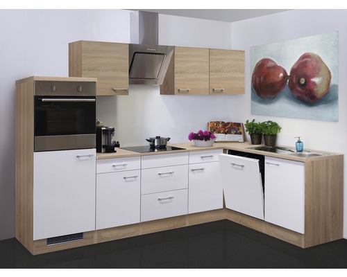 FLEX WELL Hoekkeuken met apparatuur Samoa wit en sonoma eiken mat 280x170 cm FLEX WELL Hoekkeuken met apparatuur Samoa wit en sonoma eiken mat 280x170 cm