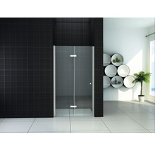 Douchecabine met glazen deur in badkamer.