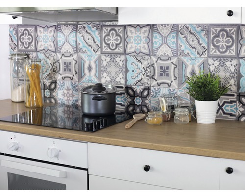 D-C-FIX Wandbekleding PVC Ceramics Simenta 67,5x400 cm Keuken met kookplaat, pan, voorraadpotten en decoratieve tegels