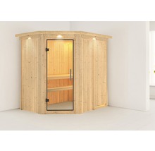 Houten sauna met glazen deur en binnenverlichting
