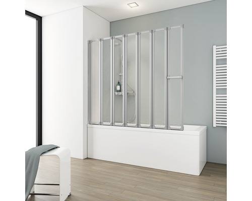 SCHULTE Badvouwwand 7-delig kunststof glas decor softline 159x140 cm aluminium Badkamer met badwand van glas