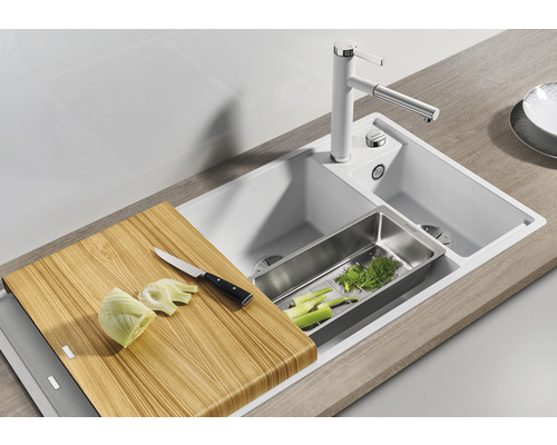 Keuken spoelbak met snijplank, afdruipbak en kraan