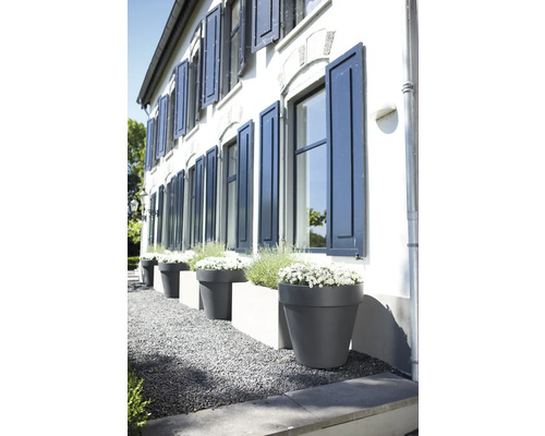 Gevel met luiken en beplante bloempotten