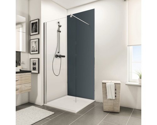 SCHULTE Douche achterwand 90x210 cm antraciet Badkamer met douchecabine, douchebak, wastafel en wasmand