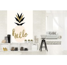 Lichte kamer met ananas motief, schoenenrek, decoratie en zitkruk