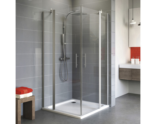 SCHULTE Douchecabine hoekinstap Alexa Style 2.0 80x80 cm aluminium Hoekdouche met douchebak en armaturen in een badkamer.