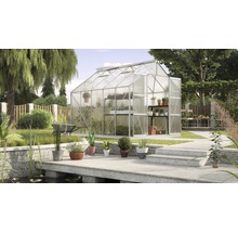 Tuin met kas en planten