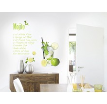 Muursticker met mojito recept en glasweergave in de woonkamer