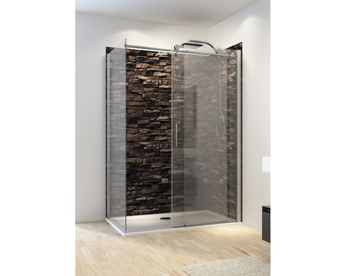 SCHULTE Douchedeur met zijwand MasterClass chroom 150x80 cm helder glas Douchecabine met schuifdeur en stenen muur