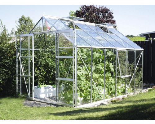 VITAVIA Tuinkas Jupiter 9900 veiligheidsglas 3 mm alu, 257x383x247,9 cm Serre met planten in de tuin.