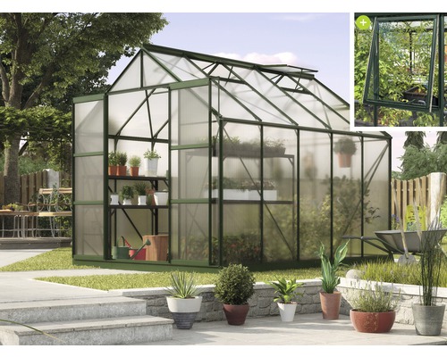 VITAVIA Tuinkas Jupiter 8300 polycarbonaat 6 mm smaragd, 257x321x247,9 cm Kas met planten en rekken in de tuin