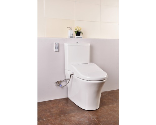 Slim toilet met bidetfunctie en afstandsbediening in de badkamer