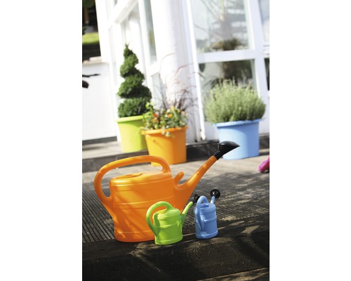 Drie gieters in verschillende maten voor beplante bloempotten