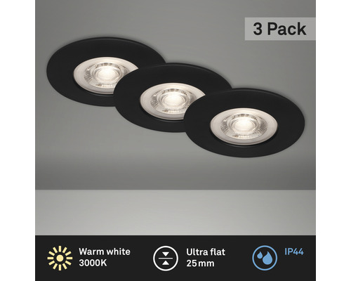 Set van drie zwarte inbouwspots voor plafond