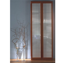 Kast met rasterdeuren en decoratie met takken in vazen