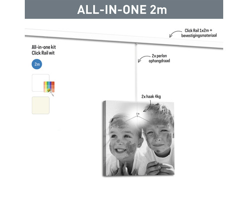 All-in-one set, witte Click Rail, twee meter