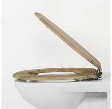 Houten toiletbril op een toilet