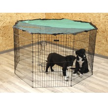 Draad puppyren met bovennet en twee puppy''s erin.
