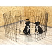 Achtkantige hondenren van metaaldraad met twee puppy''s erin