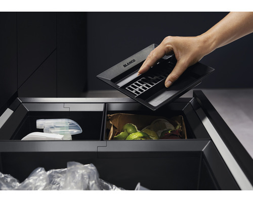 "Afvalscheidingssysteem met containers voor recyclebaar afval, restafval en compost