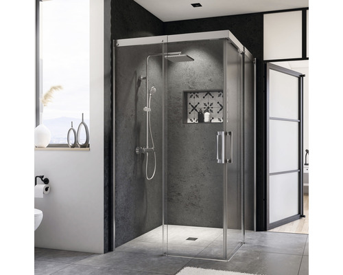 BREUER Douchecabine hoekinstap Panorama chroom 90x90 cm mat glas Inloopdouche met douchegarnituur en mozaïektegels