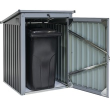 Metalen afvalcontainerbox met open deur en afvalcontainer