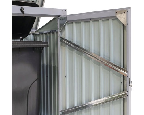 Detailopname van een afvalcontainerbox met open deur