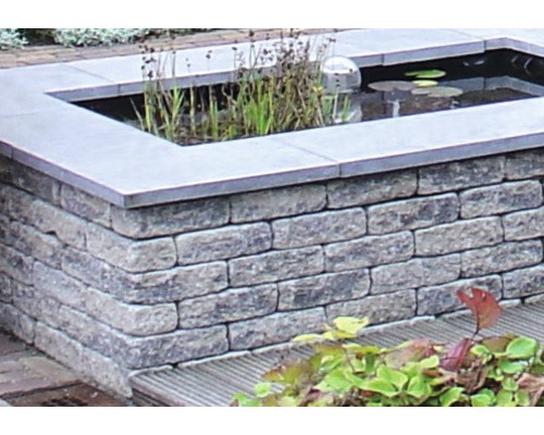 Hoge plantenbak van stenen met waterplanten in de tuin