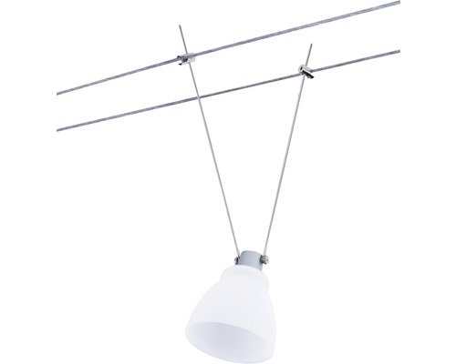 Railsysteemlamp met glazen lampenkap en draadophanging