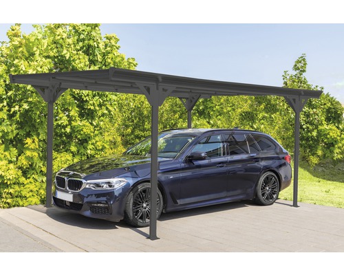 Enkele carport met plat dak 6 mm dubbelwandige platen 15 m² incl. regengoot antraciet, 305x503x232 cm